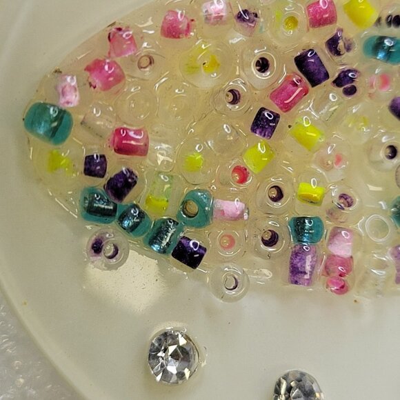 Creamy White Large Earrings with multicolored Beads and Crystal Fashion Stones - Picture 10 of 14